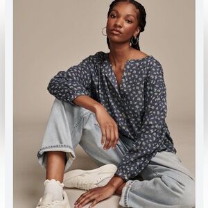 Lucky Brand  Floral Smocked Long Sleeve Blouse, Size M